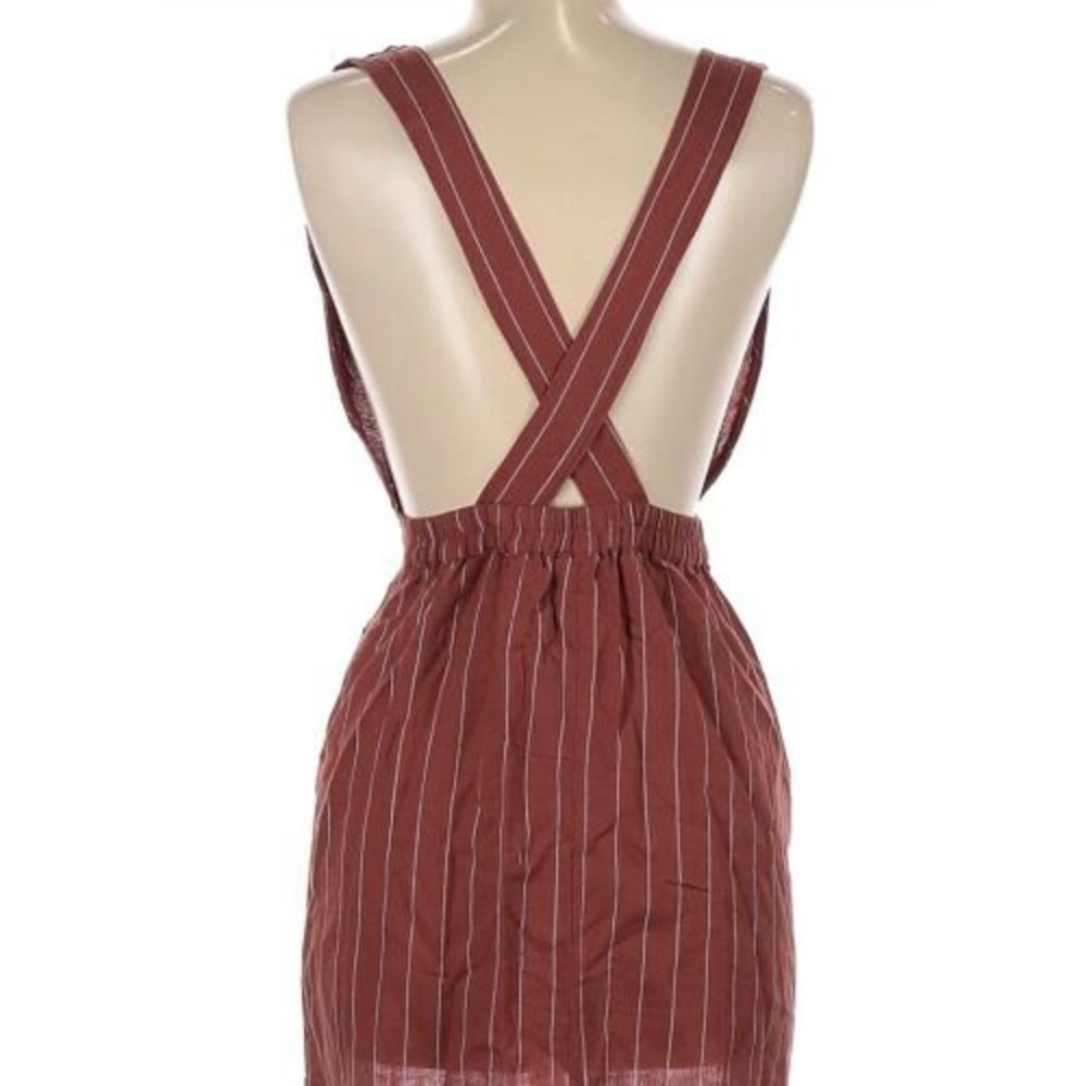 Japna Striped Linen Blend Dress Vintage Overall Feel Crisscross Back Pinafore M - Picture 6 of 11